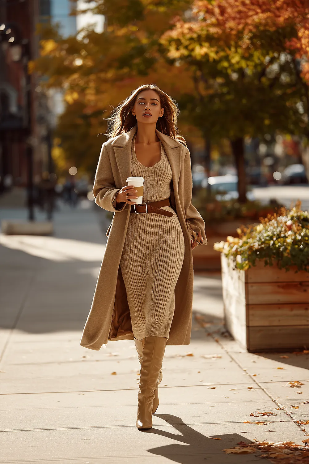 Long Sweater with Belt and Tall Boots