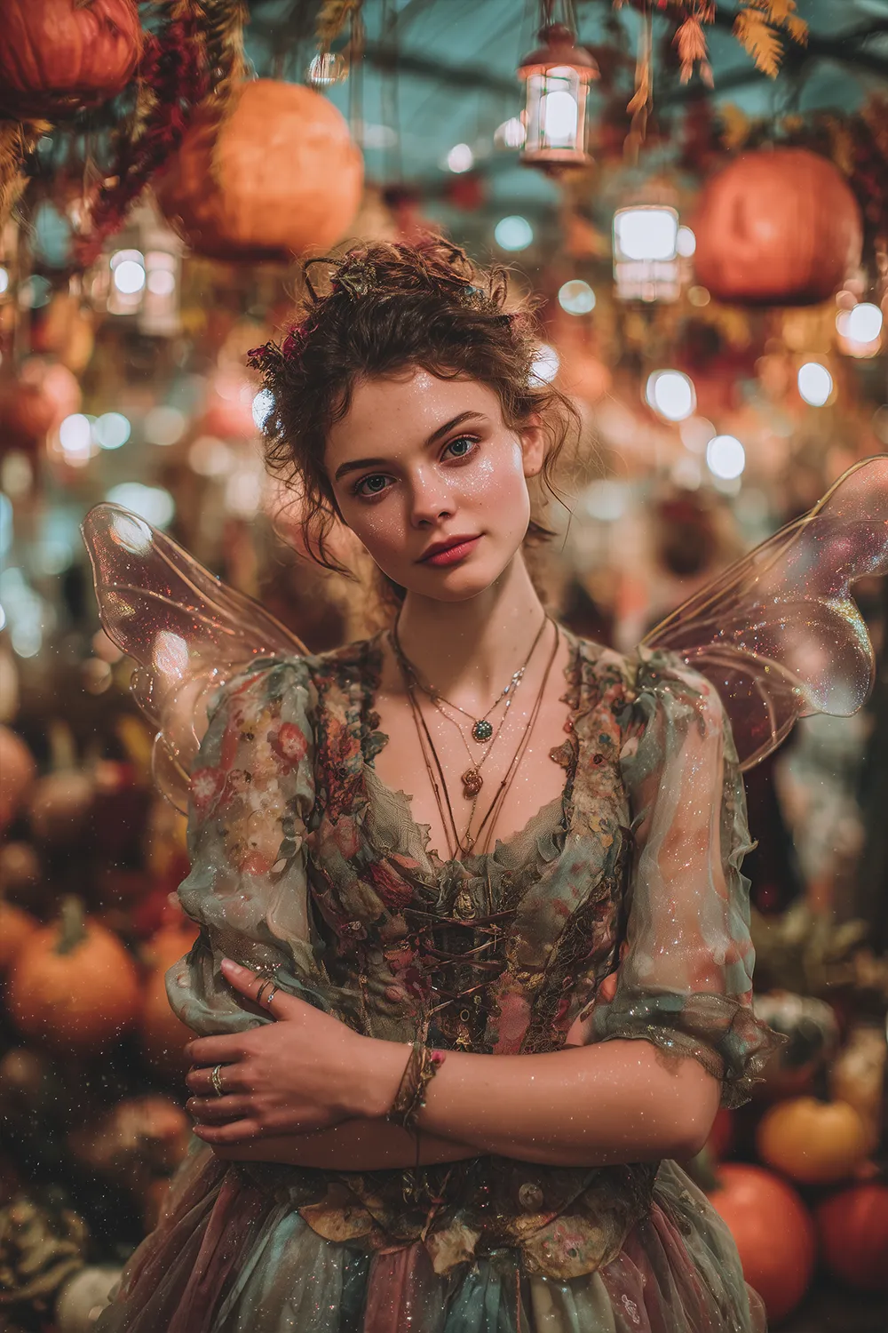 Fairycore Halloween Costume with Glitter Wings and Fall Vibes