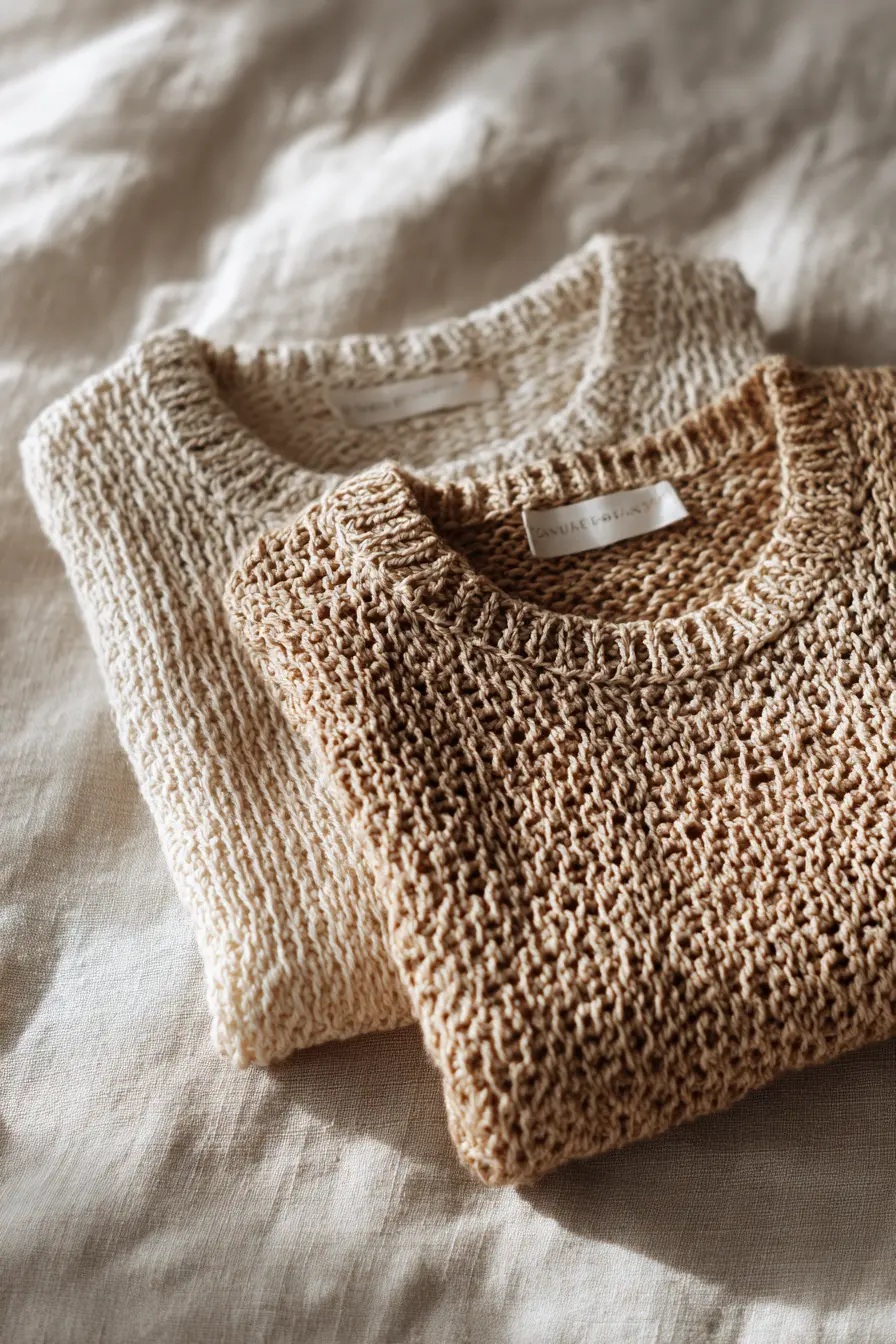 handmade crochet top next to store-bought version flat lay comparison on linen
