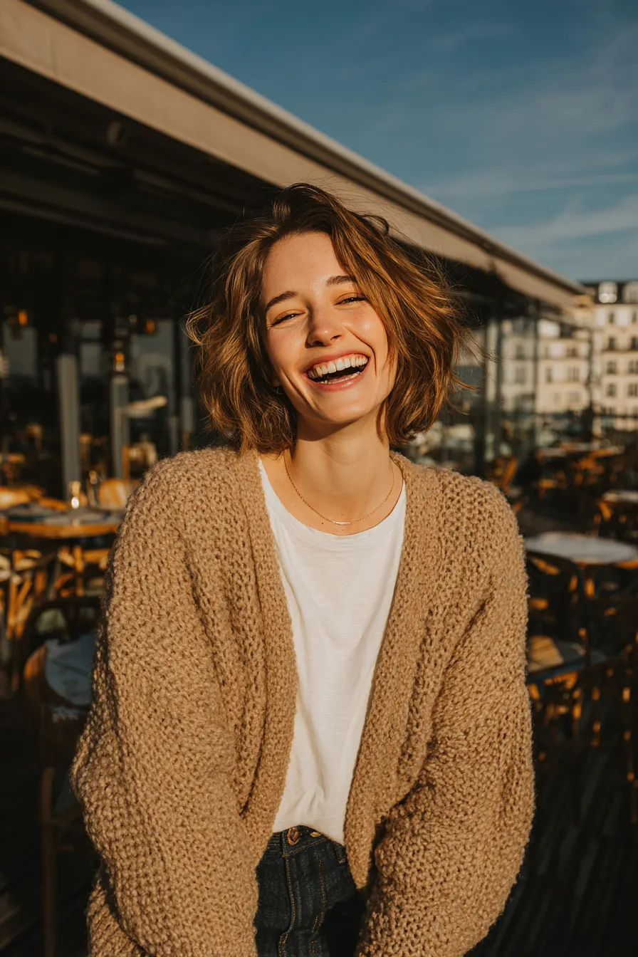 casual fall outfit for women over 40 with oversized cardigan and straight-leg jeans