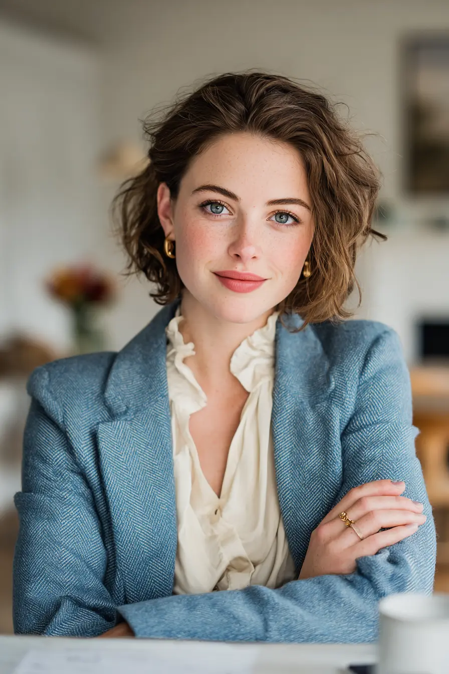 remote video interview outfit dusty blue blazer women professional