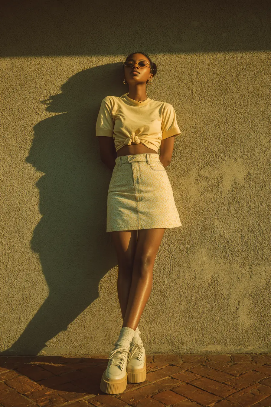 well-styled y2k mini skirt outfit showing correct proportions and accessory balance