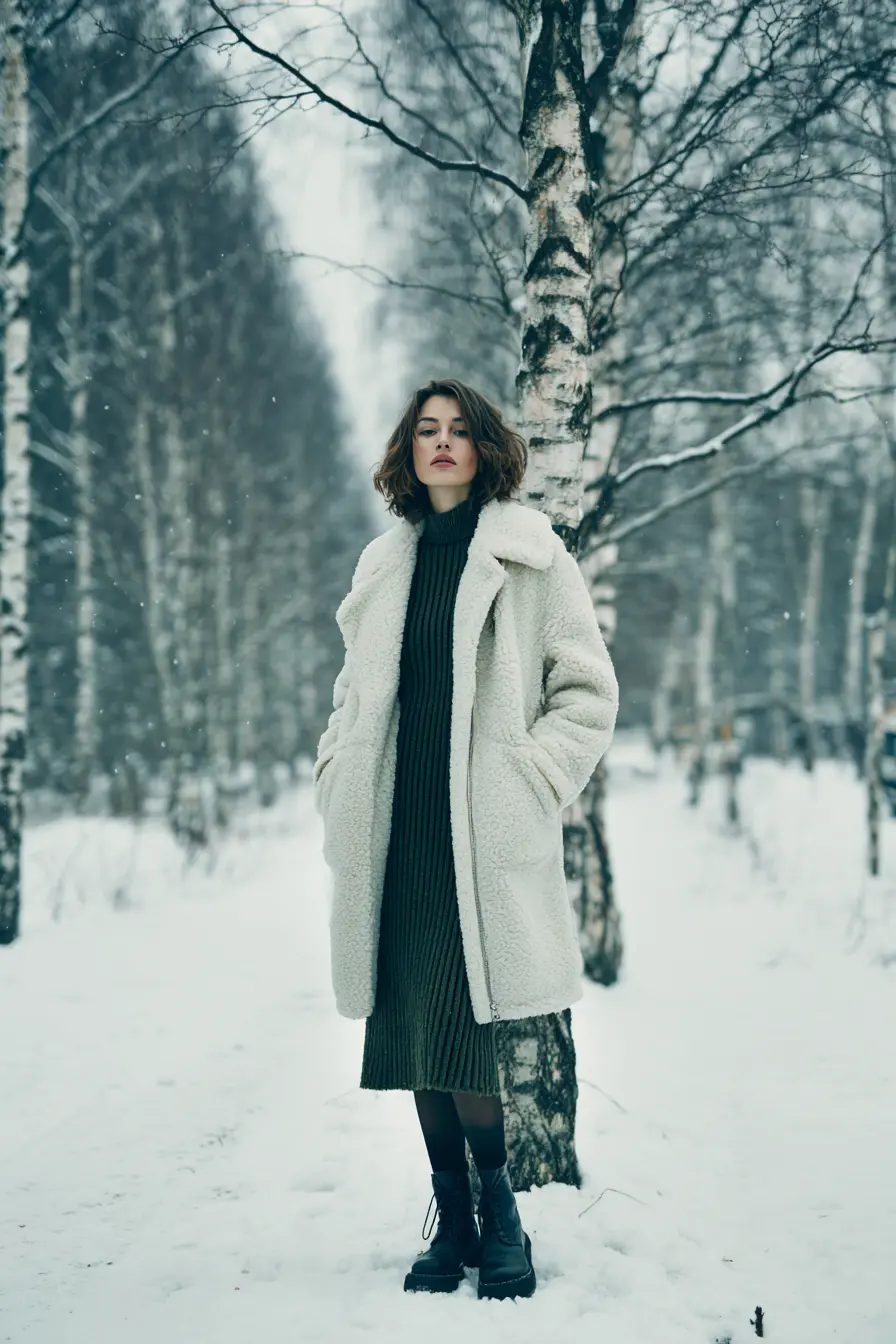 cute-winter-outfit-shearling-knit-dress-tights