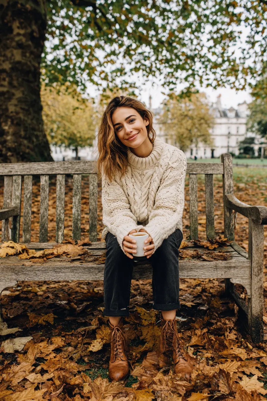 chunky knit oversized sweater with slim straight jeans and ankle boots fall look