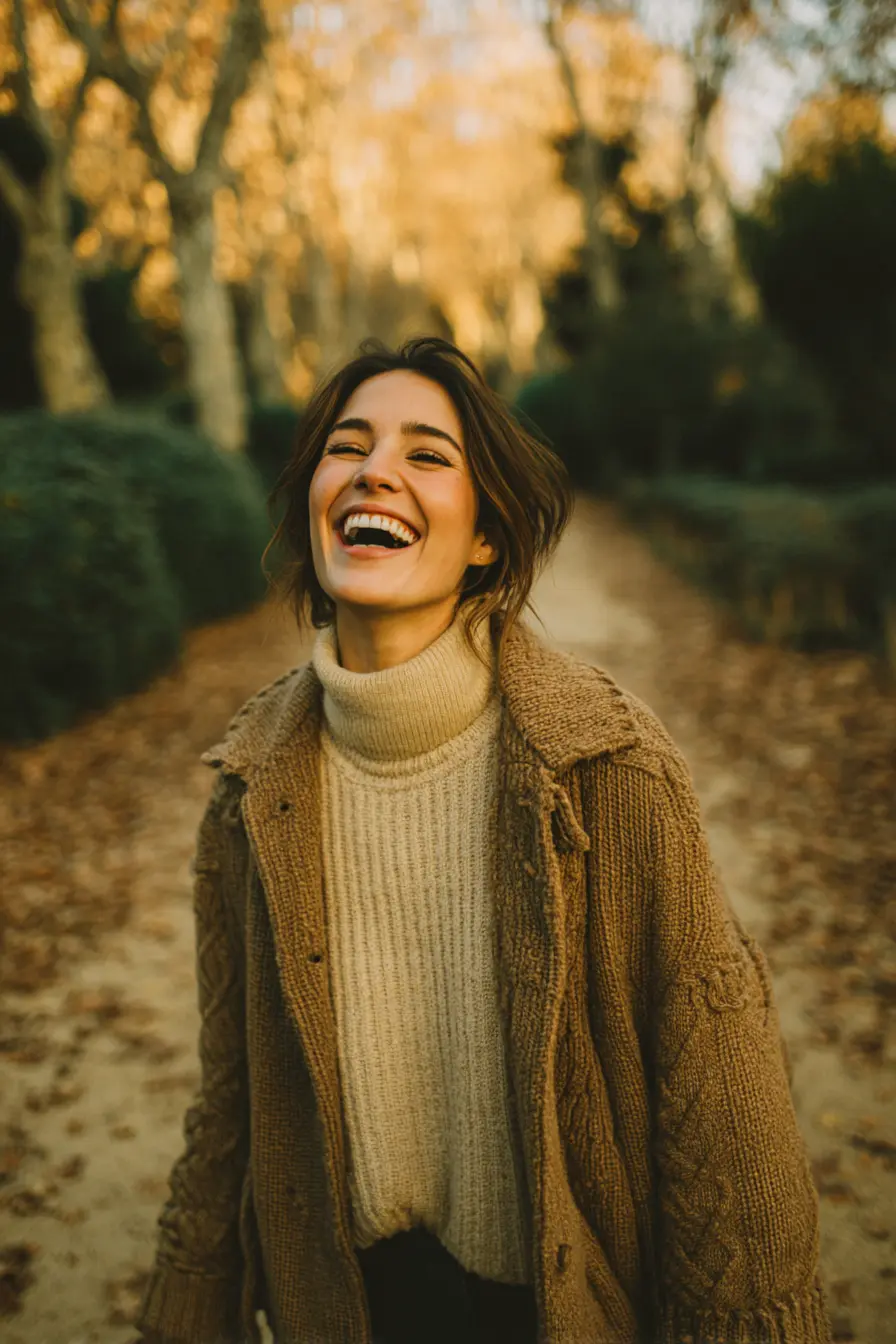 three-layer fall outfit turtleneck under cardigan under trench coat autumn look