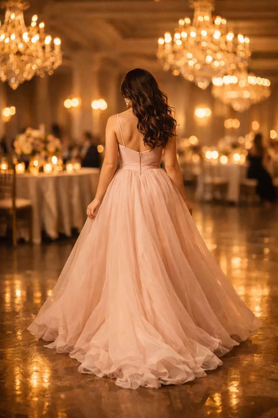 curvy teen wearing A-line prom gown showing flattering silhouette