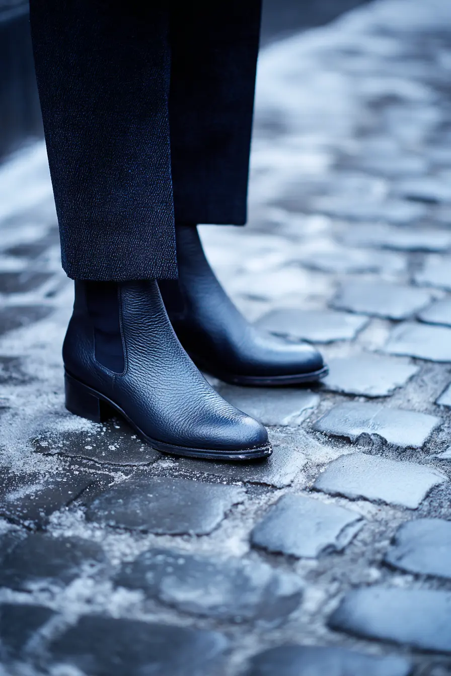 close-up sock boots and waterproof chelsea boots winter street style fashion detail