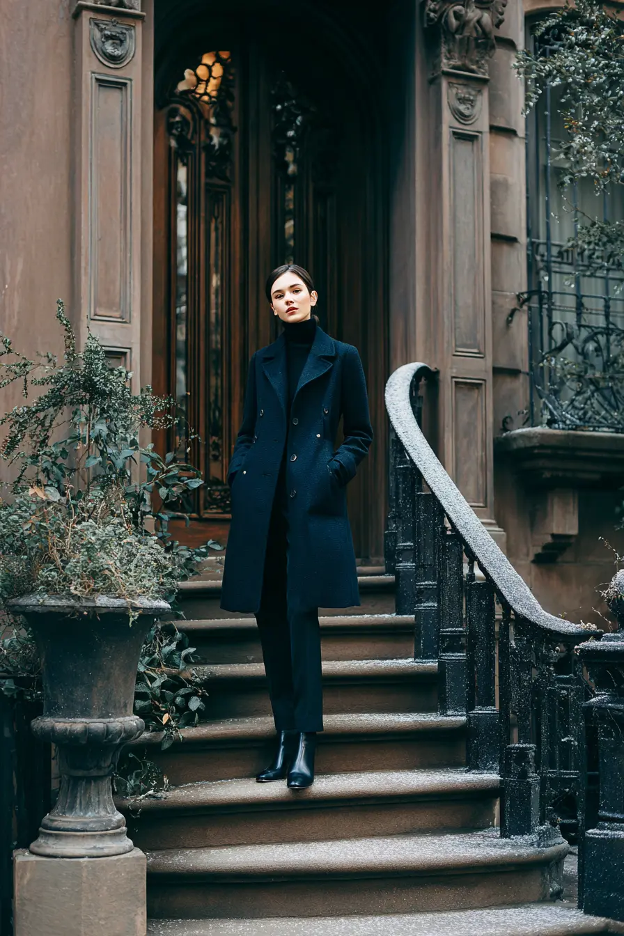 well-proportioned winter outfit structured wool coat with slim trousers and ankle boots