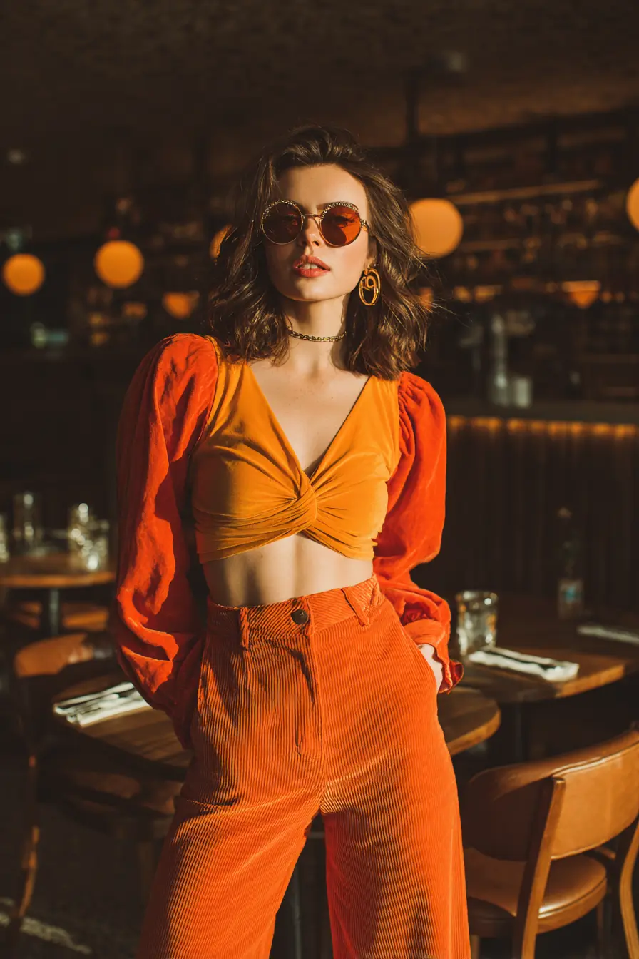 woman in creative DIY halloween costume assembled from closet basics and accessories